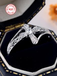 S925 Sterling Silver Cross Design Ring, Shiny Artificial Zirconia Ring, Fashion Accessories for Women & Men, with Box