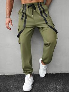 Men's Solid Pocket Drawstring Waist Cargo Pants, Regular Fit Casual Fashion Trousers for Daily Wear, Men's Bottoms for All Seasons