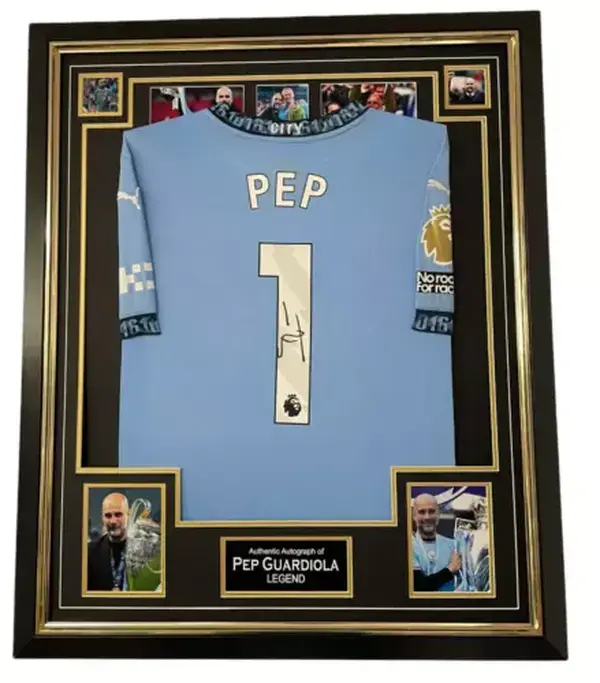 City Legend Framed Pep Guardiola Signed Shirt Autographed Jersey Display