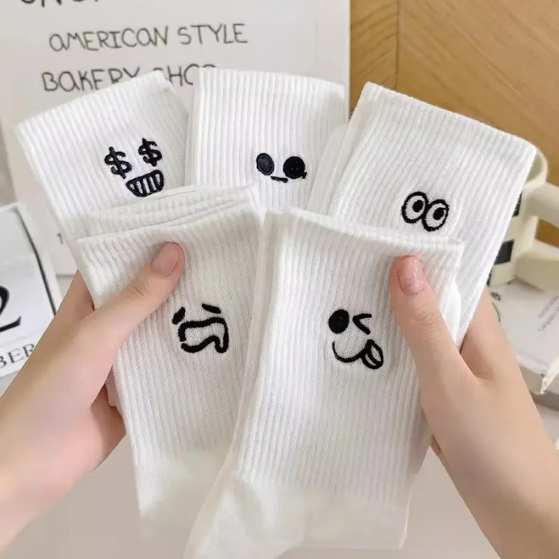 5Pairs Cool Women White Cute Funny Socks Set Fashion Cartoon Lady Autumn Winter Female Girl Kawaii Sport Short Socks for Women 3