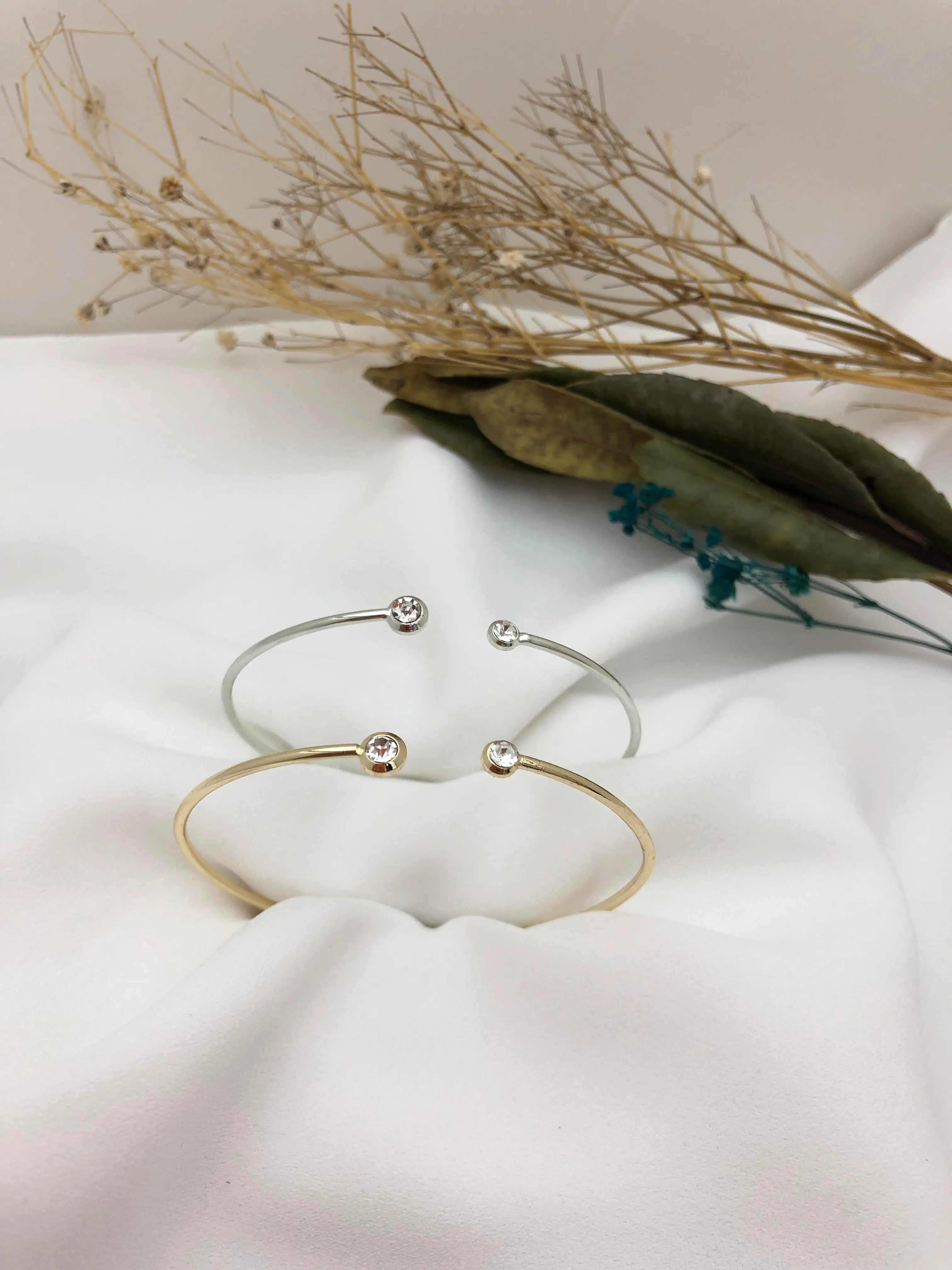 Moosh Open Cuff Bracelet with Cubic Zirconia in Silver and Gold