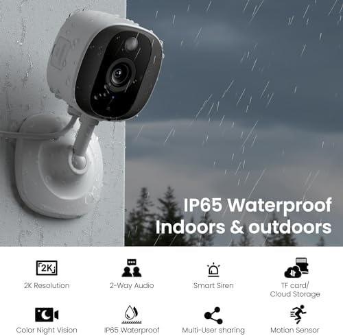 Product Introduction of Laven & Ivory Outdoor Security Camera - 2K CCTV Camera Systems IP65 Waterproof, Home/House WiFi Indoor Camera for Pet Dog Baby, Human Detection, 24/7 Storage Colour Night Vision Smart Siren Work with Alexa C1 2