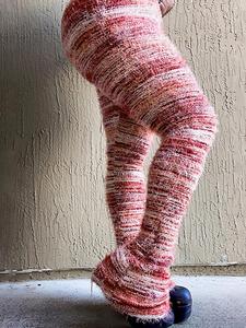 Women's Striped Print Flare Leg Fuzzy Sweater Pants, Casual Fashion Street Comfy Knit Bell Bottom Trousers for Women Fall & Winter, Women's Knitwear for Daily Wear, Trousers for Women, Womenswear, Clothes for Women