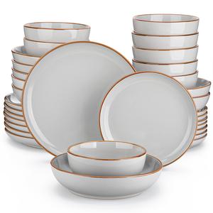 vancasso Full Dinner Sets, Plates and Bowls Set, 16/32-Piece Color Glaze Crockery Set with 10.5in Dinner Plate, 8in Salad Plate, 1340ml Pasta Bowl and 800ml Cereal Bowl  Microwave and Dishwasher Safe