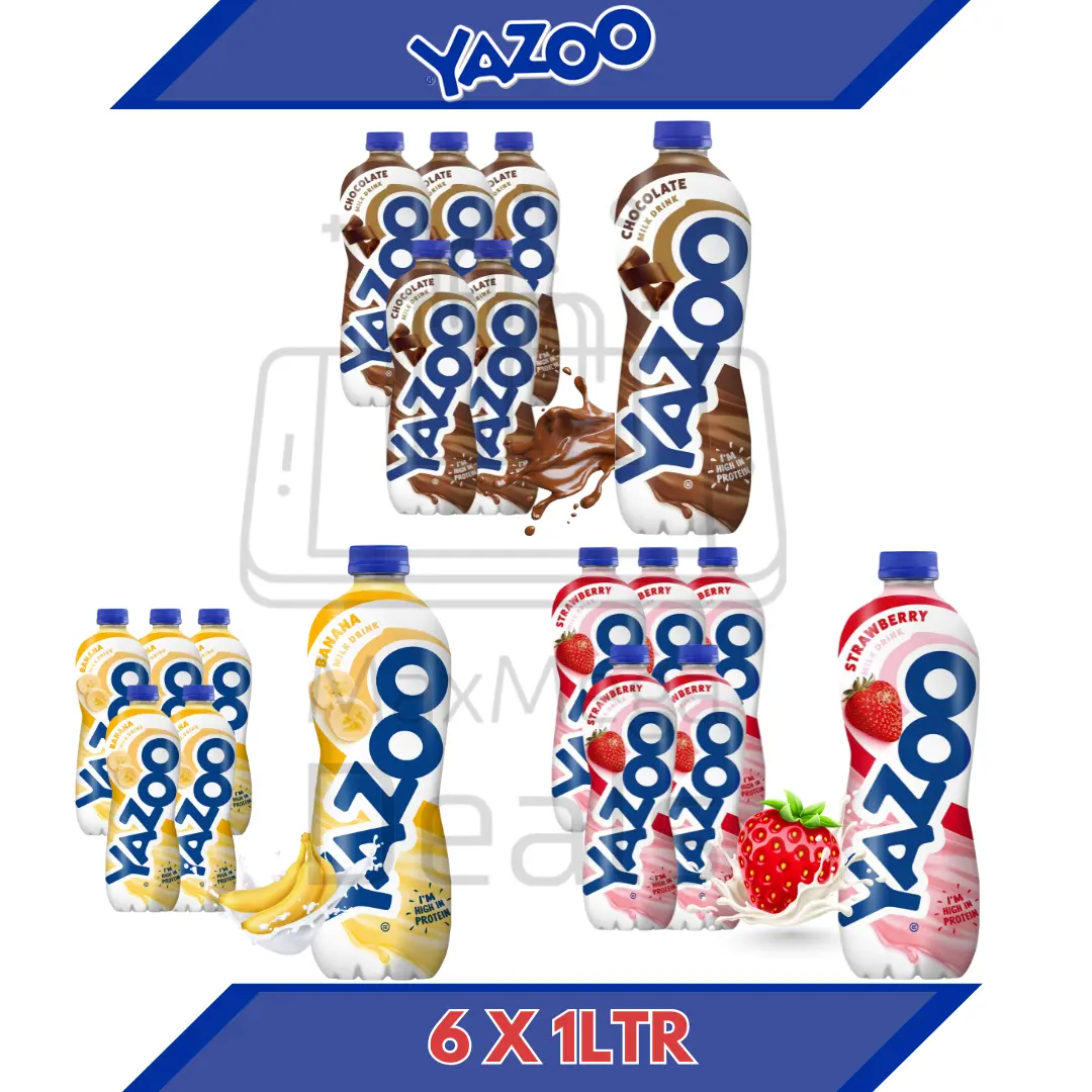 Yazoo Milkshake Drink Pack Of 6 X 1L | Chocolate, Strawberry & Banana Flavour | High In Protein & Gluten Free Beverage