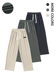 Men's Letter Patched Corduroy Pants, Casual Comfy Straight Leg Trousers for Daily Wear, Men's Bottoms for All Seasons