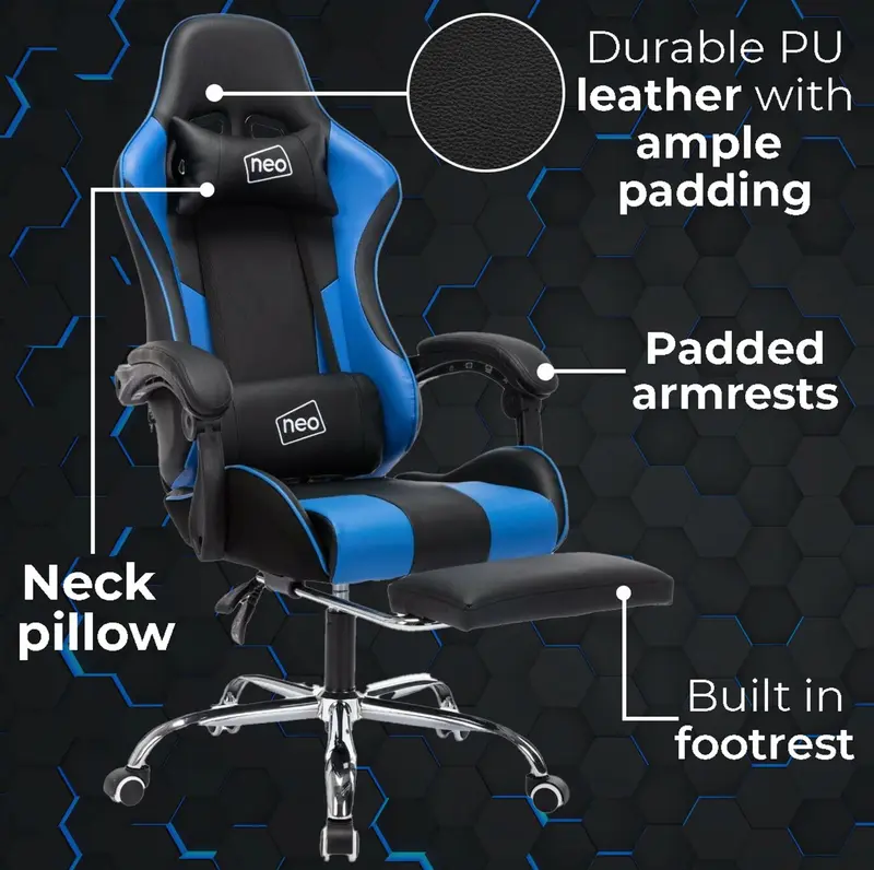 Neo Leather Gaming Chair with Massage Function and Footrest for Improved Comfort and Posture 7