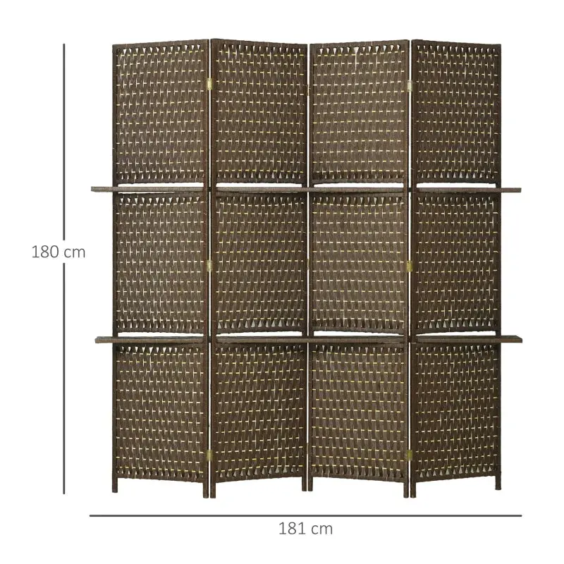 4-Panel Room Divider with Shelves, Wave Fibre Freestanding Folding Privacy Screen Panels 5