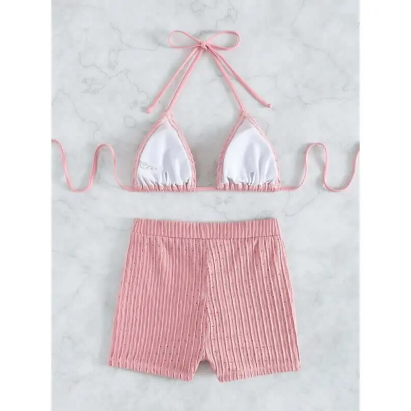 Feminine lace-up textured two-piece bikini 5