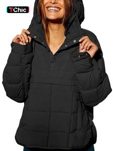 Women's Solid High Low Hem Button Front Pocket Hooded Winter Coat, Casual Long Sleeve Split Hem Outerwear for Fall & Winter, Women's Clothing for Daily Wear