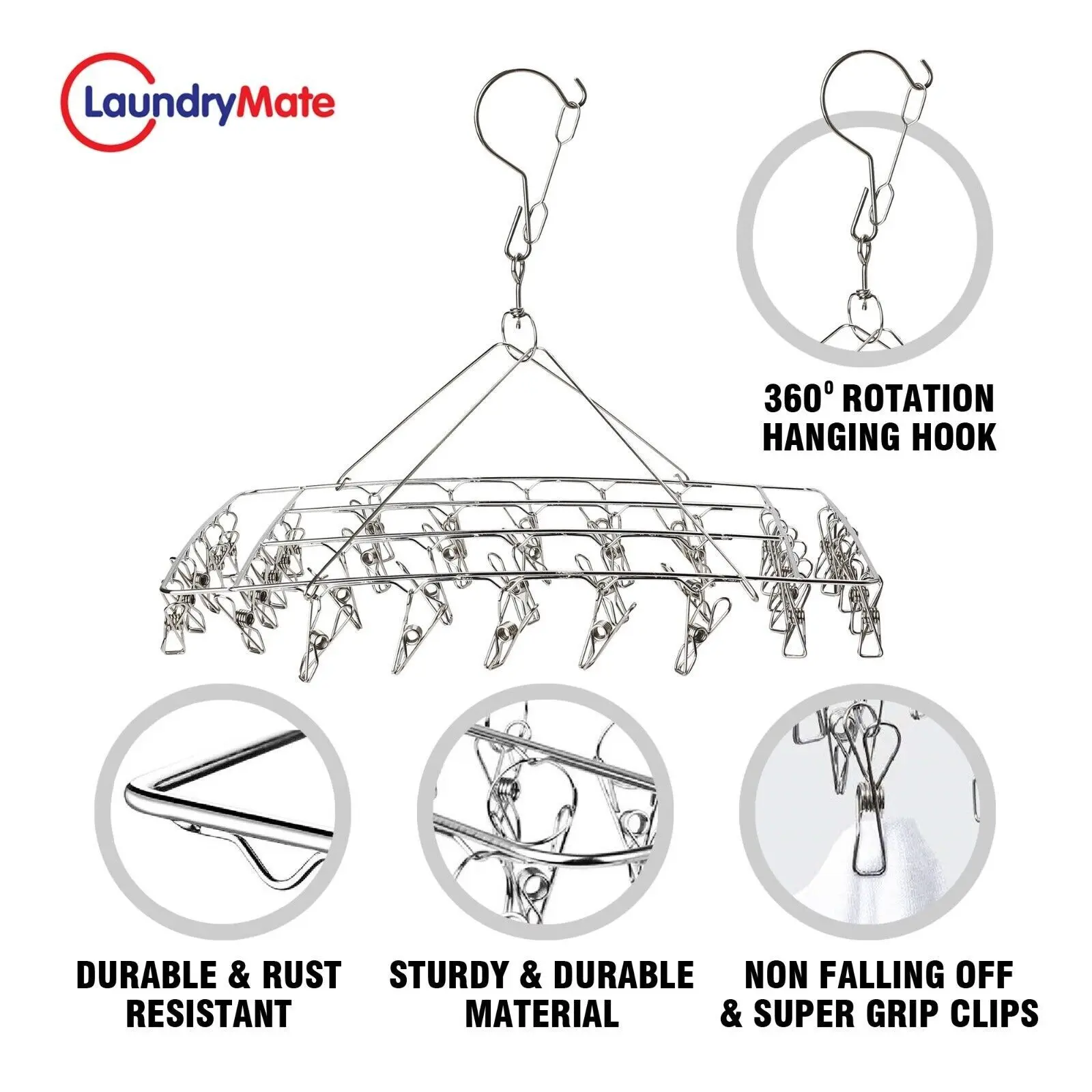 40 Pegs Clip Underwear Sock Hanger Laundry Airer Dryer Rack Stainless Peg Dryer