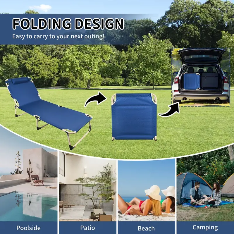 Sun Lounger Folding Recliner Chair Reclining Outdoor Bed ( with Cushion ) 4
