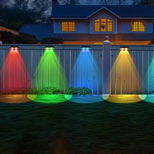 Solar Powered Fence Light Kit, Waterproof Solar Fence Light, Rechargeable RGB Colorful LED Lights For Outdoor House Wall Backyard, Solar Lights Outdoor