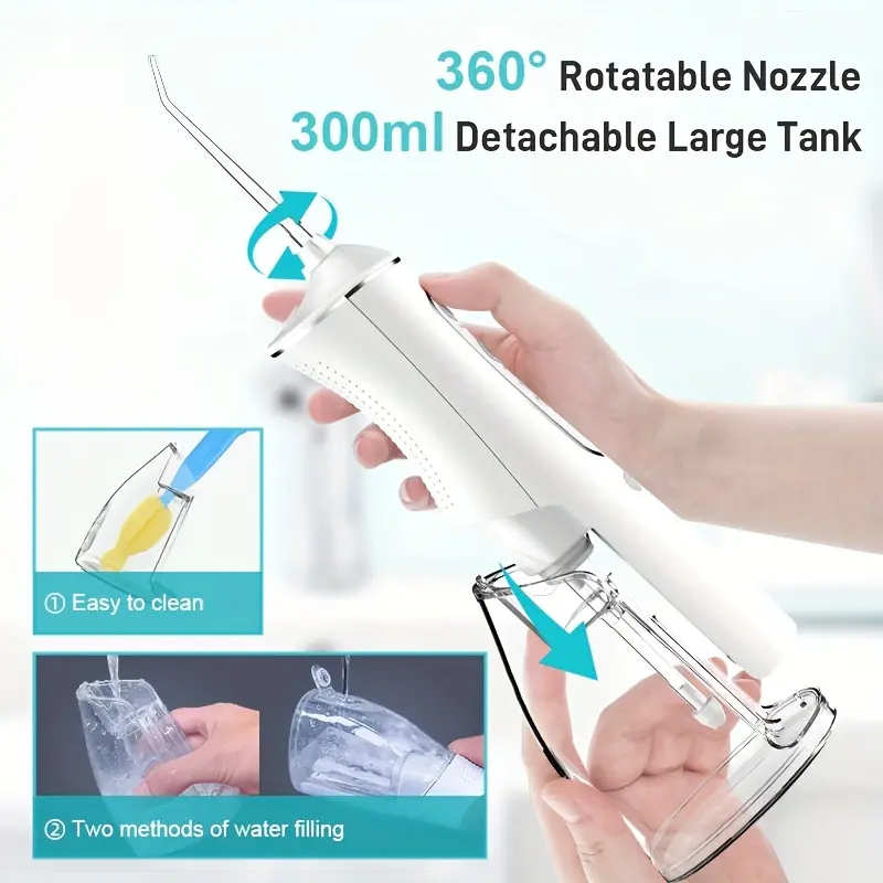 Portable Water Flosser, Cordless Oral Irrigator with Toothpick, USB Rechargeable Dental Flosser, 1500mAh Lithium Battery, Unscented, 4V Max, for Oral Care and Quartz Powder Cleaning - 2Color 1
