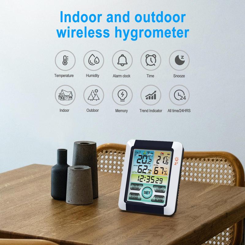 Wireless Hygrometer Thermometer, Digital Temperature & Humidity Monitor with Atomic Clock & Touchscreen Backlight 1