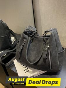 Women's Solid Color Studded Decor Zipper Stylish Crossbody Bag for Women, Girlfriend Gift, Vintage Large Size Pu Leather Shoulder Bag for Daily Used, Simple All-match Classic Fashionable Shoulder Bag for Daily Life & Work, Everyday Bags, Sling Purse