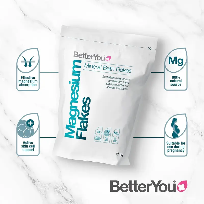 BetterYou Magnesium Bath Flakes 1kg – Natural Zechstein Mineral Salts | Vegan, Palm Oil Free, Relax & Detox Soak 3
