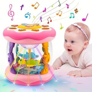 Baby Ocean Projection Lamp Toy, Rotating Light, Volume Adjustable, Music Belly Time, Encourages Crawling and Learning, Ideal Gift w
