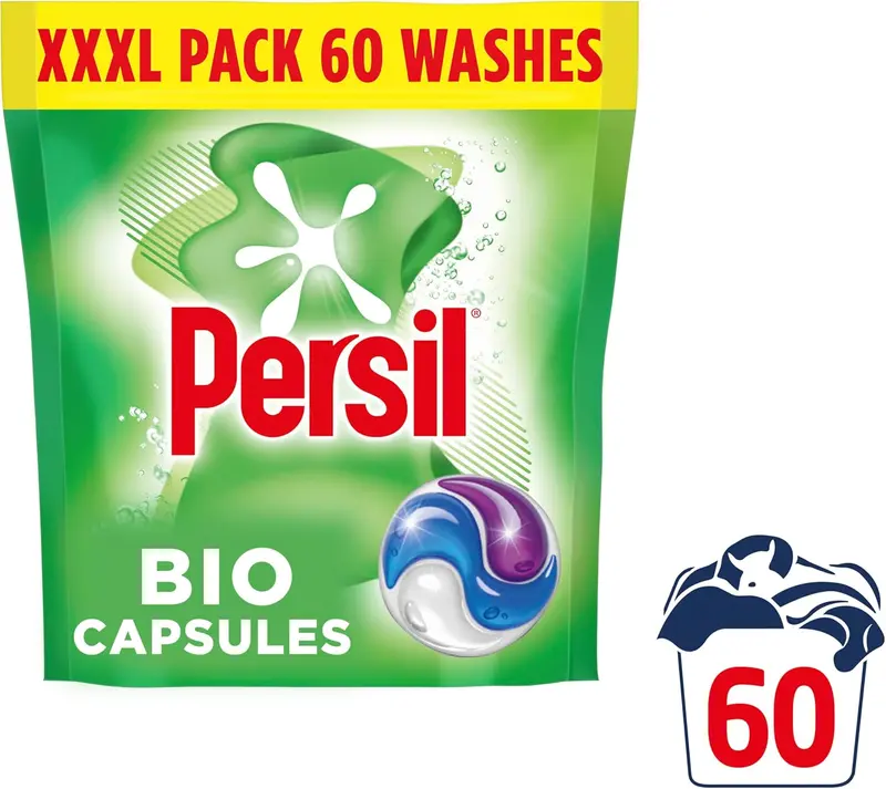 Persil Bio 3 in 1 Washing Capsules 1st time removal of tough stains outstanding stain removal in quick & cold washes 60 washes 5