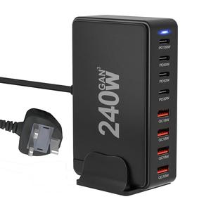 240W USB Fast Charger, 8-Port USB Charger Block, PD/QC Fast Charging Plug, GaN Multiport Desktop Station Hub Travel Power Adapter Compatible with Phone Watch