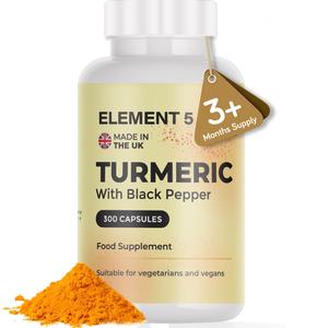 300 x Turmeric & Black Pepper Capsules from Element 5 - 3 Month Supply Healthcare Fitness Natural Optimum