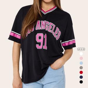 RELA RELA Los Angeles Oversized Football Jersey T-Shirt UK 6-16 Womens Clothing Short Sleeve V Neck T-Shirt