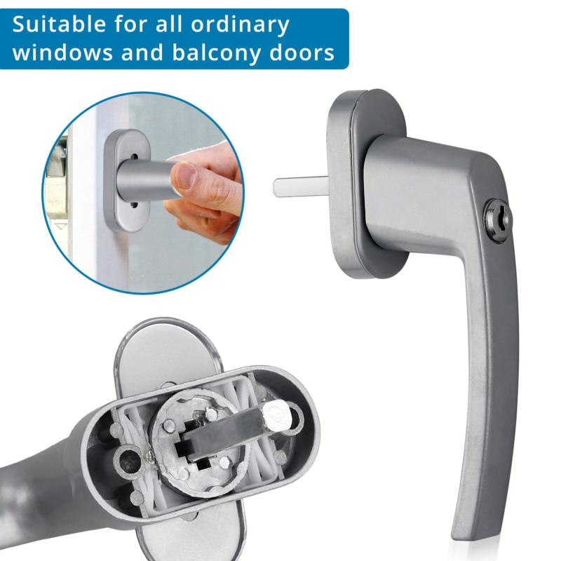 Product Introduction of 4Pcs Window Handle Key Locking Silver Universal Aluminum Double Glazing Fitting 14
