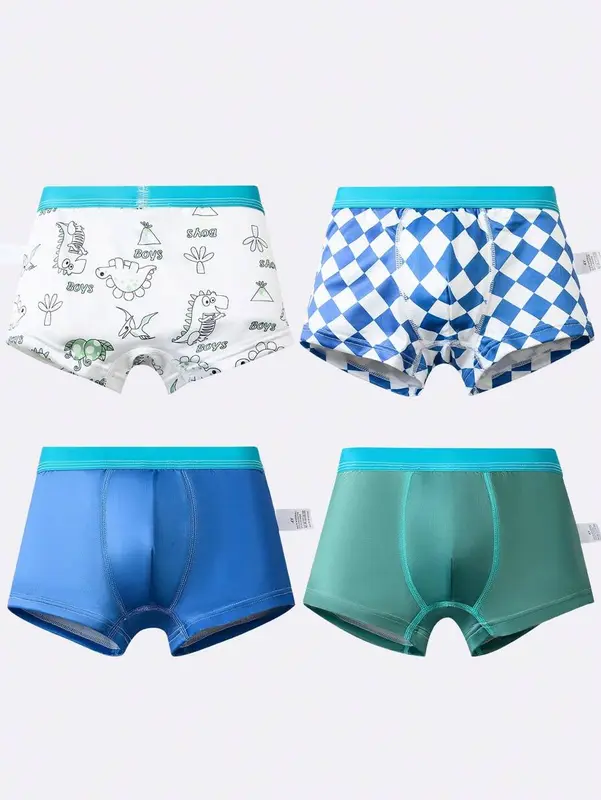 【Buy 1 with free gift】 4pcs/Set Young Boy Dinosaur Printed Briefs/Boxers, Stylish And Comfortable Underwear Suitable For All Seasons boys  underwear  kids 1