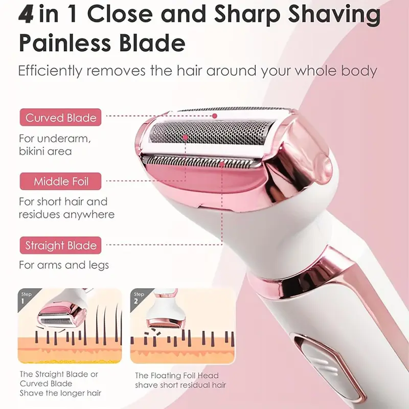 4 in 1 Electric Hair Removal Device Painless Epilator For Face Nose Legs and Underarm Bikini Trimmer Removal Shaver Cleaning Set Comfort 4