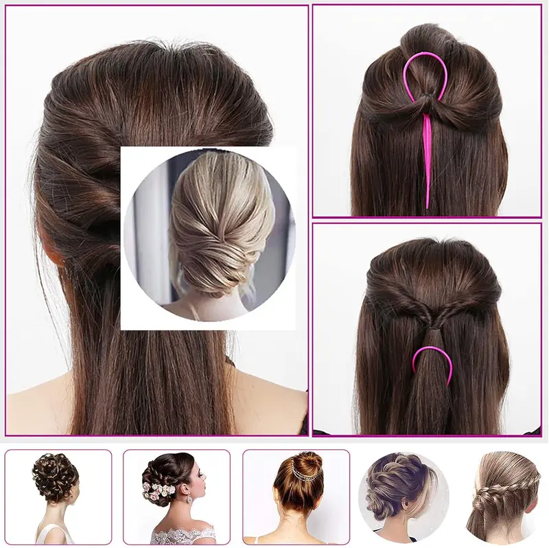 4Pcs Topsy Tail Hair Tool Hair Looping Tool Hair Braiding Tool with Rat Tail Comb, Ponytail Loop Hair Bands Remover Cutter Fast Hair Styling Accessories for Hair Braid 3