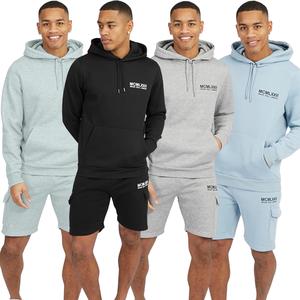Mens Matching Hoodie and Shorts Set Kangaroo Pocket & Drawstring Hood Size S-2XL