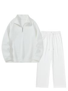 Men's Solid Zip Up Half Sweatshirt & Straight Leg Pants Two-piece Set, Casual Fashion Cozy Breathable Two Piece Outfits for Daily Outdoor Wear, Men Clothes for Spring & Fall