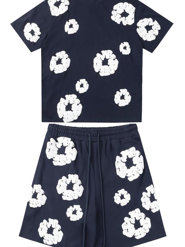 New Unisex T-Shirt Shorts Set Foam Print High Street Simple All-Match Drawstring Five-Point Sports Pants Sset 3