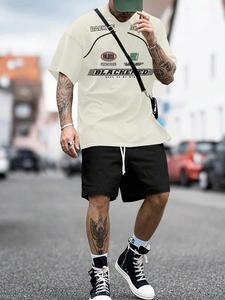 Men's Letter Print Round Neck Tee, Loose Casual Short Sleeve T-shirt for Summer, Men's Top for Daily Wear