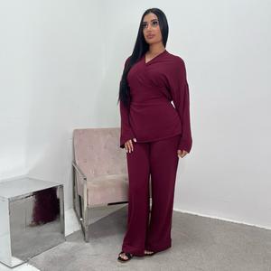 Ladies v neck wrap over summer light weight pocket trouser modest co ord set Uk 6-14