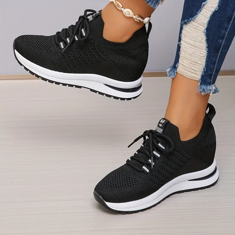 Comfy Wedge Height Boosting Sneakers - Breathable, Soft, Low-Top, Lace-Up, Platform Design for Comfortable Walking and Casual Sports - Perfect for Womens Active Lifestyle 2