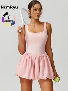 Women's sleeveless sports dress tennis skirt nude feel built-in anti glare leggings built-in pocket pleats waist cinching yoga skirt pants outdoor sports hiking tennis cycling four season jumpsuit sportswear