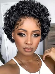 Short Curly Wigs for Women, Gorgeous Fluffy Wigs with Baby Hair, Human Hair Lace Front Wigs for Party, Daily Use