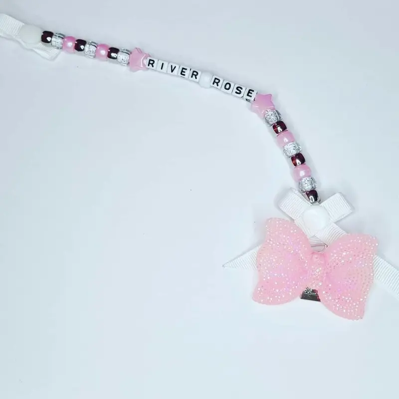 Personalised Dummy Clip Soother Strap Baby Boys Girls Dolls Pink Blue Gold Silver White Navy Black Bling Designer Any Name Colour  SALE zxcxcz264 0