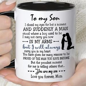 11oz Ceramic Mug, 1 Count Letter for Son Pattern Coffee Mug, Inspirational Gift for Son From Mom, Birthday Gift for Son