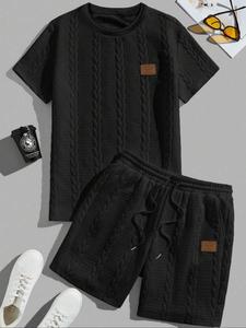 Two-Piece Set Men's Short Sleeve Tee & Drawstring Waist Shorts Set, Casual Fashion Cozy Breathable Two-piece Set for Daily Outdoor Wear, Men Clothes for Summer