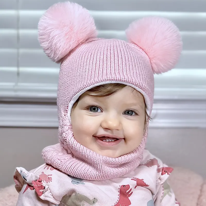 Camptrace Baby Toddler Kids Winter Hat Scarf Set Girls Boys with Fleece Lined Beanie Snow Hat Hood Pom 5