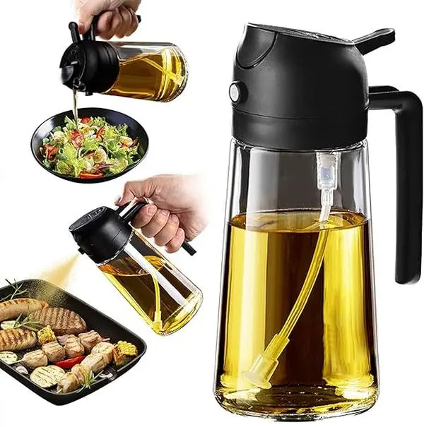 2 in 1 Oil Sprayer for Cooking, 2 in 1 Olive Oil Dispenser Bottle for Kitchen, 16oz/470ml Premium Glass Oil Bottle, Food-grade Oil Mister for Air Fryer, Salad, Frying, BBQ Utensils oil  dispenser  bottle oilspray  er White oil  bottle  kitchen