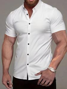 Men's Solid Color Short Sleeve Collared Shirt, Regular Fit Casual Button Front Top for Summer, Men's Clothes for Daily Wear, Casual Fashion Top