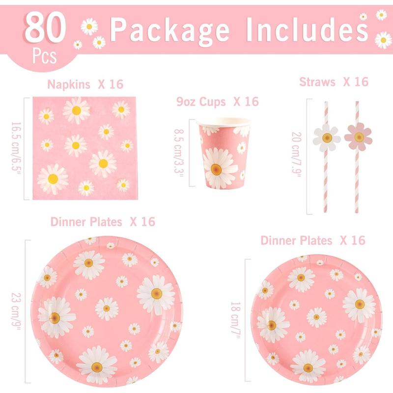 SUNBEAUTY Little Daisy Party Tableware Set, Pastel Decorations for Baby Showers and Birthdays 2