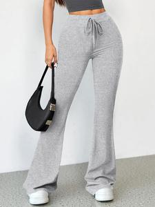 Women's High Waist Flare Leg Sports Tummy Control Leggings, Solid Color Drawstring High Stretch Yoga Leggings, Gym Clothes, Ladies Sportswear for Indoor Outdoor Wear, Gym Sportswear Bottoms