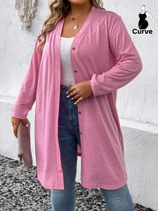 Plus Size Thin Casual Solid Long Sleeves Button Front Cardigan, Basic Minimalist Womenswear, Cardigans Women, Duster Cardigans Coats for Lady Spring & Fall Daily Wear, Women Clothes Outerwear