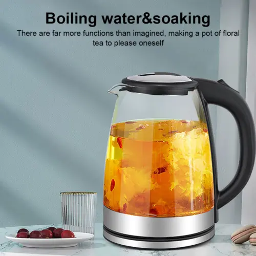 2025 New, 1.8L Blue Light Boiling Electric Kettle - Food grade stainless steel, fast boiling and safe - Multifunctional, can be used for making tea, coffee, very suitable for British kitchens - Durable, easy to use high borosilicate glass electric kettle 8
