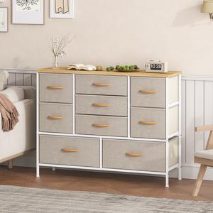 Glowlite Chest of 9 Drawers, Large Dressers with Metal Frame and MDF Wooden Top Board, Adjustable Feet, Anti-Tip Safety, Storage Unit with 9 Drawers for Bedroom, Living Room, Closet, Office