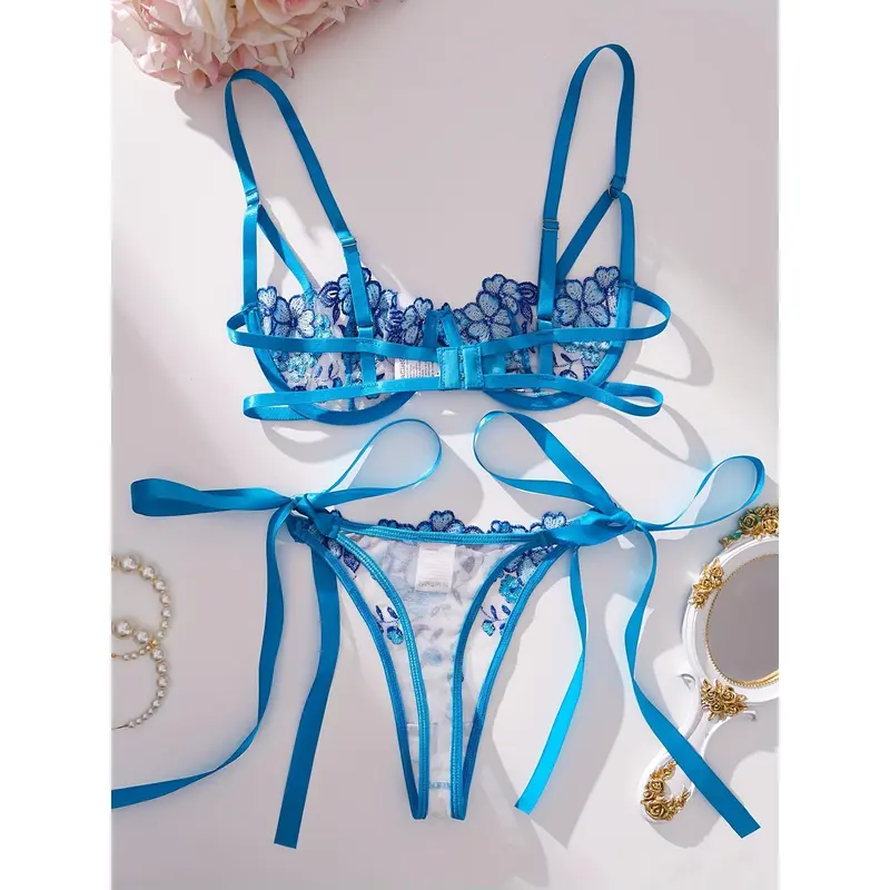Thin Shoulder Strap Design Lingerie Set, Intimates Bra & Panty, Women's Sexy Clothing 4